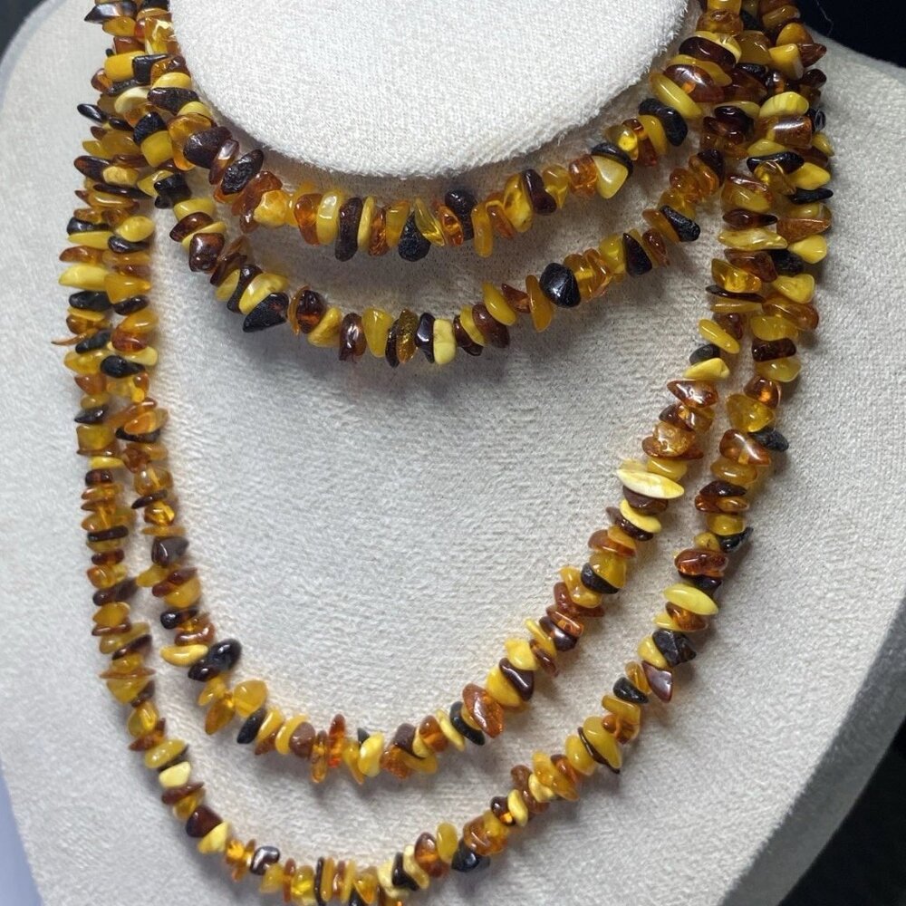 Natural Baltic Amber Necklace 52” Multicolor Amber Chips